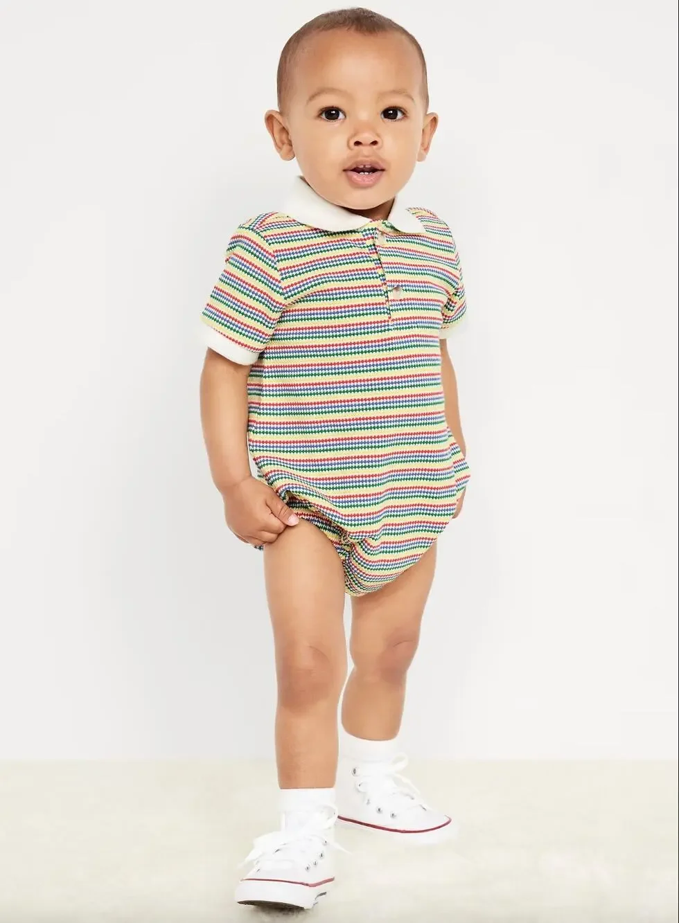 NWT Old Navy Rainbow Stripe Polo Bubble Romper Bodysuit Baby Boy 3-6 Months